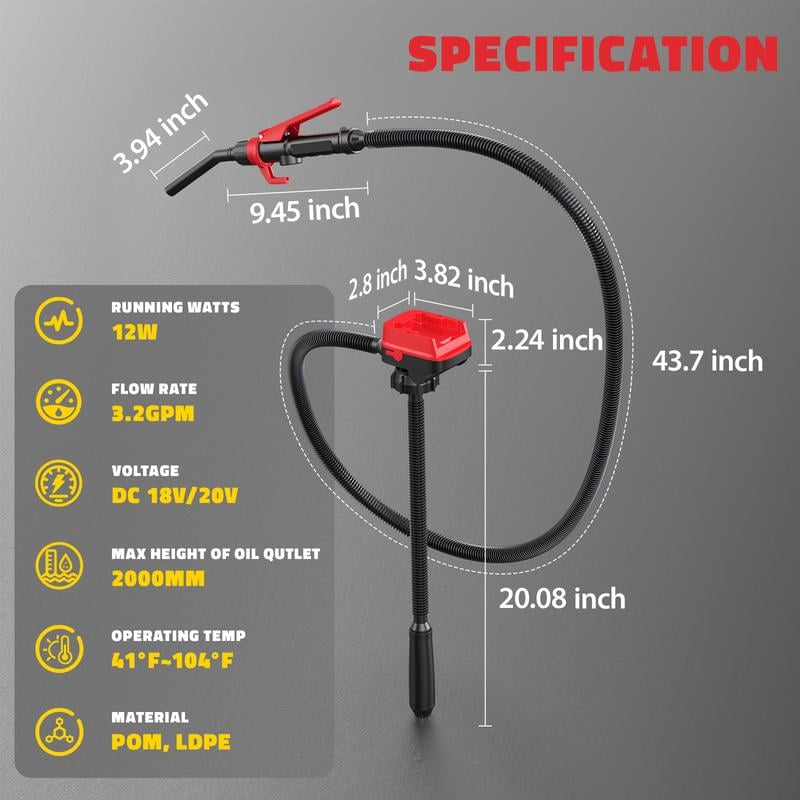 Cordless Fuel Transfer Pump Compatible with DeWalt 20V & Milwaukee 18V Batteries